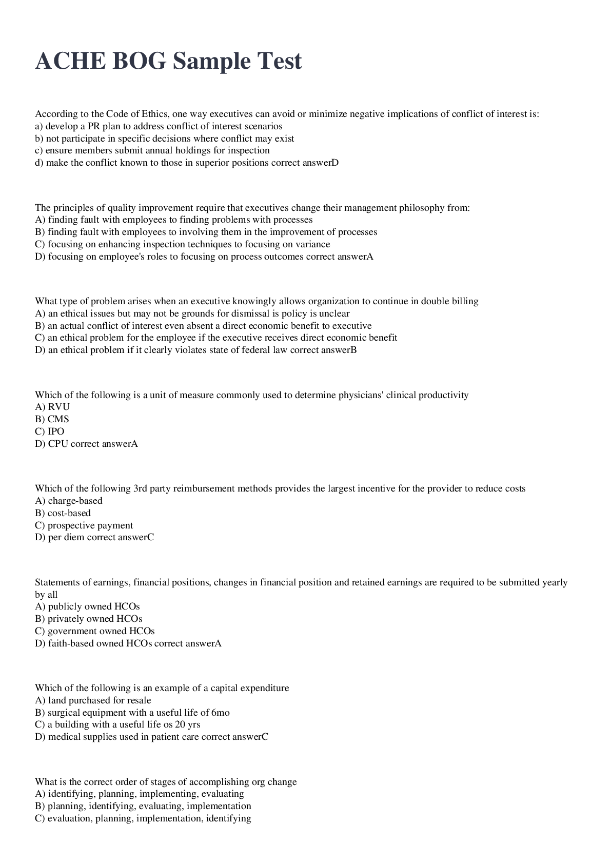 Preview image for ACHE BOG Sample Test exam 2022/2023 with 100% correct answers